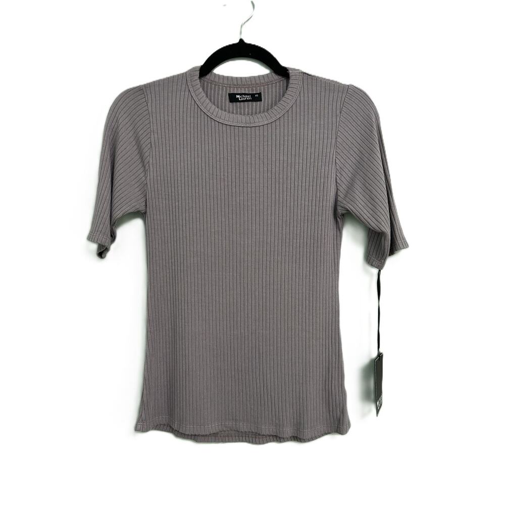 NWT Michael Lauren Gray Ribbed Short Sleeve Crew Fitted Top-size XS